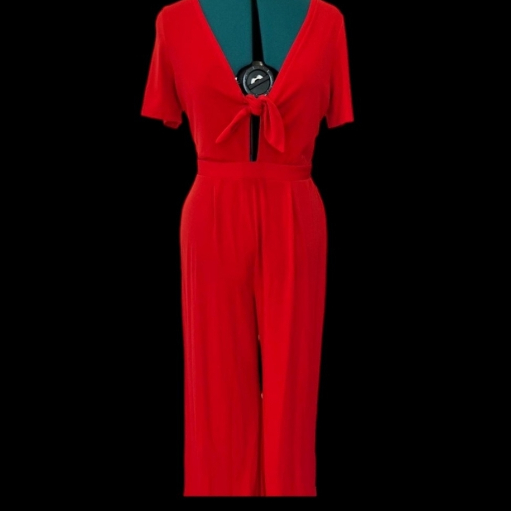 Material Girl Red Jumpsuit with Plunging V-Neckline New with tags